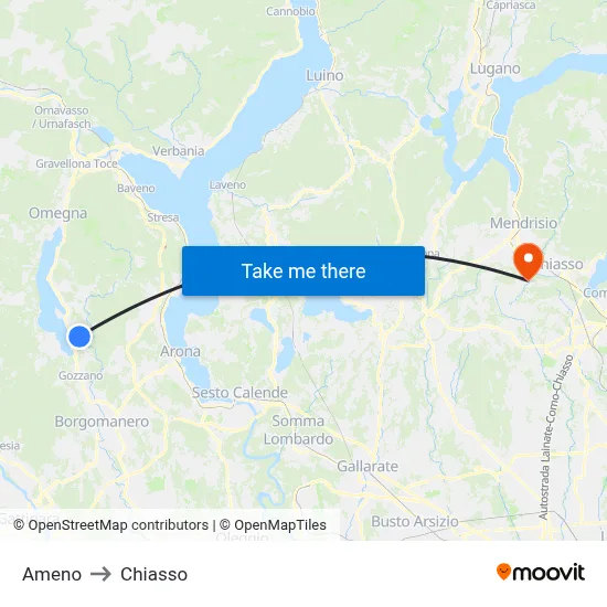 Ameno to Chiasso map