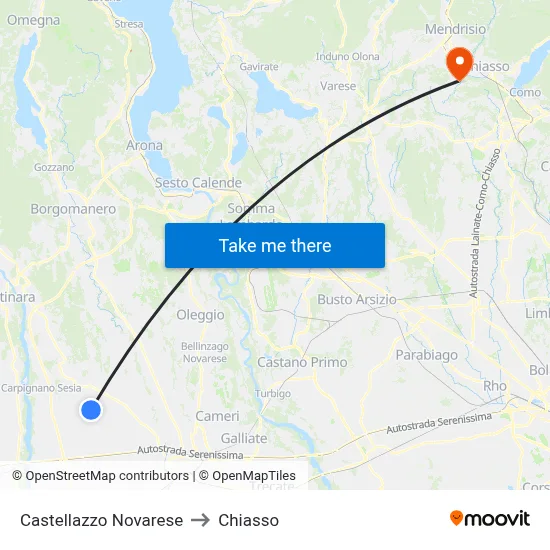 Castellazzo Novarese to Chiasso map