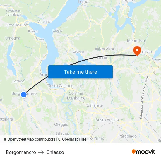 Borgomanero to Chiasso map