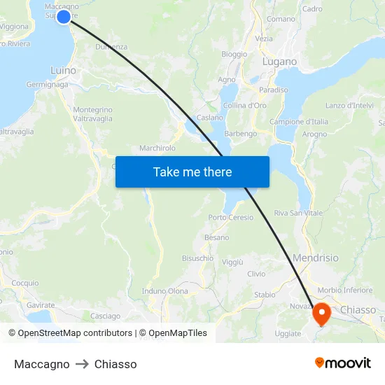 Maccagno to Chiasso map
