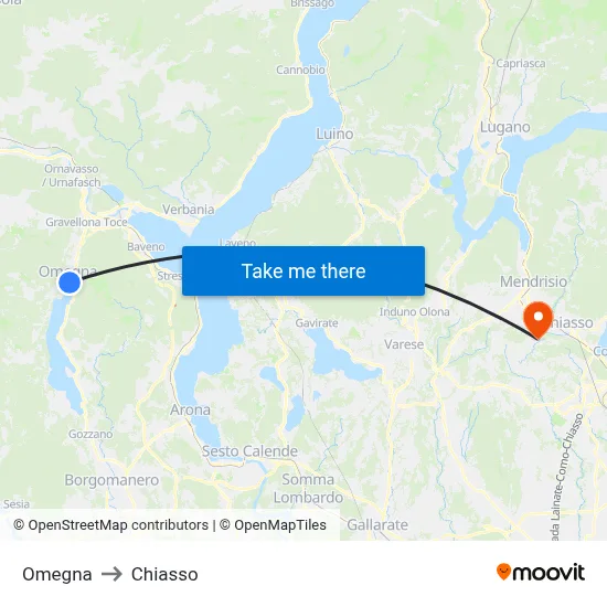 Omegna to Chiasso map
