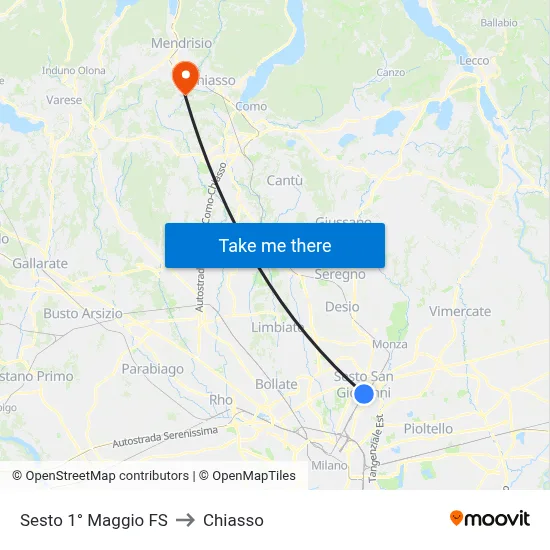 Sesto 1° Maggio FS to Chiasso map