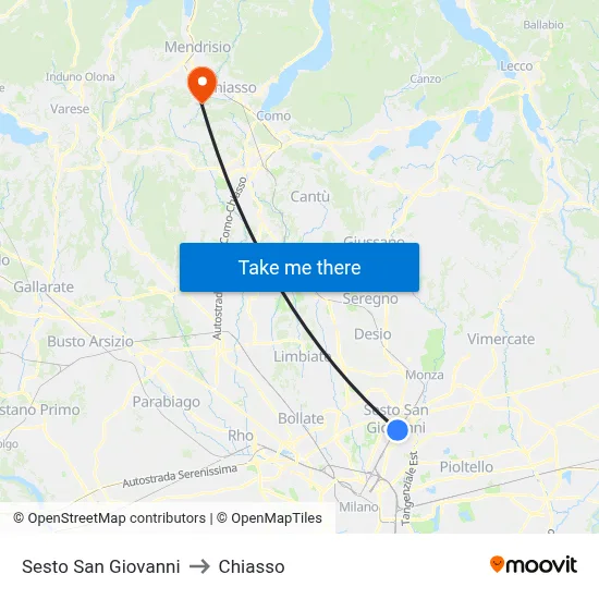 Sesto San Giovanni to Chiasso map