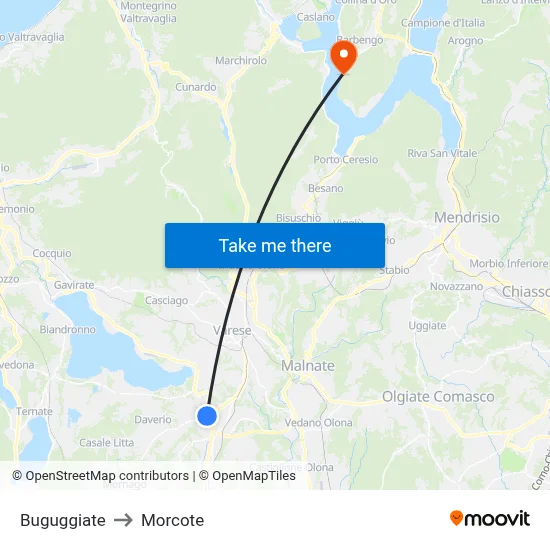 Buguggiate to Morcote map