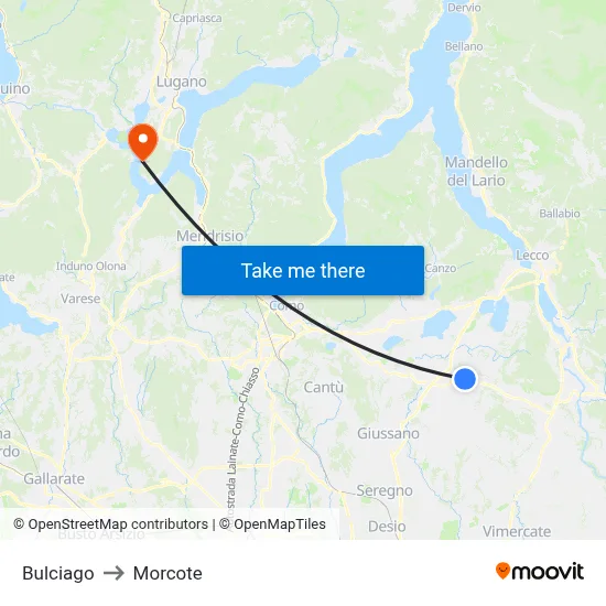 Bulciago to Morcote map