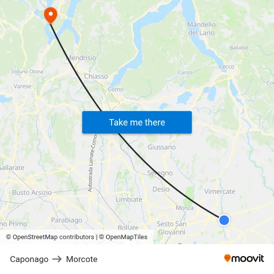 Caponago to Morcote map