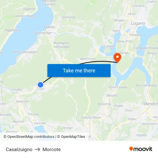 Casalzuigno to Morcote map
