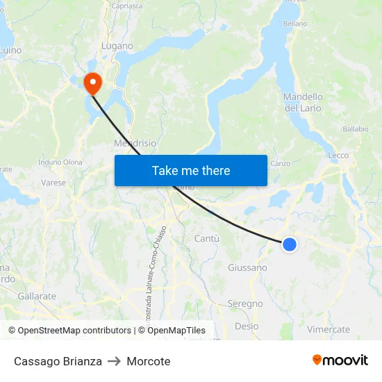 Cassago Brianza to Morcote map