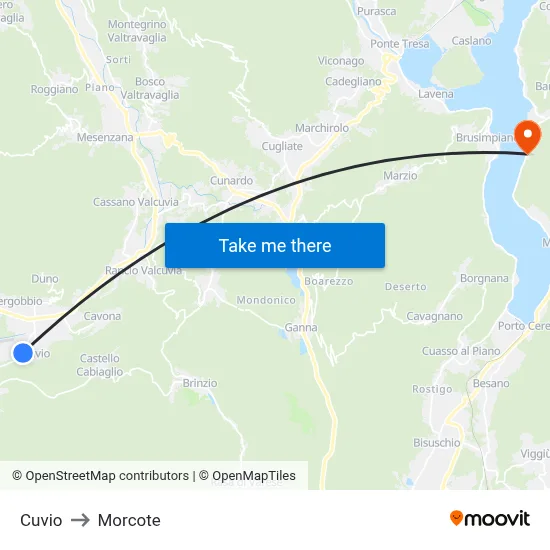 Cuvio to Morcote map