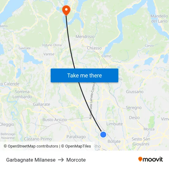 Garbagnate Milanese to Morcote map