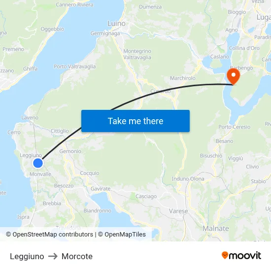 Leggiuno to Morcote map