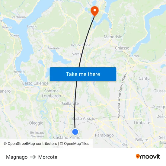 Magnago to Morcote map