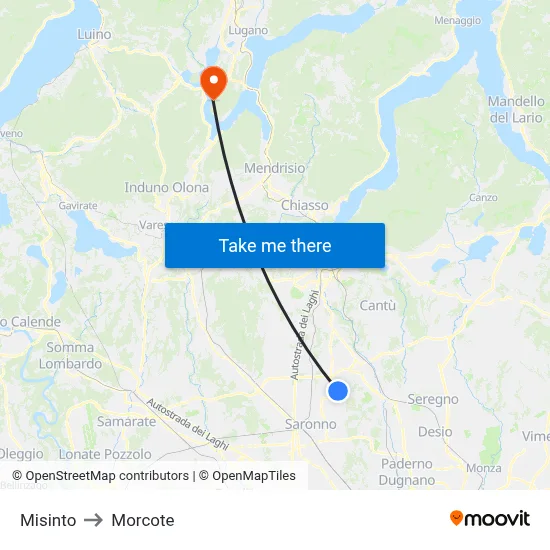 Misinto to Morcote map