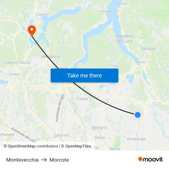 Montevecchia to Morcote map