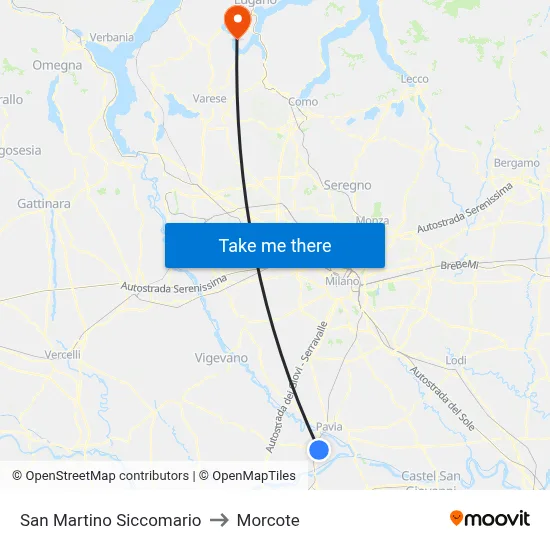 San Martino Siccomario to Morcote map