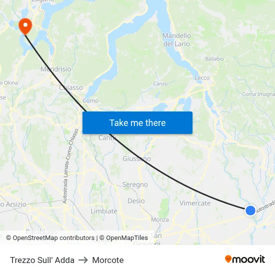 Trezzo Sull' Adda to Morcote map