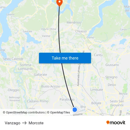 Vanzago to Morcote map