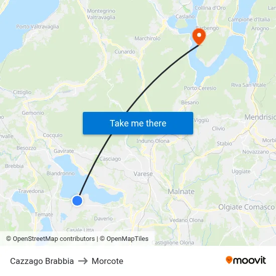 Cazzago Brabbia to Morcote map