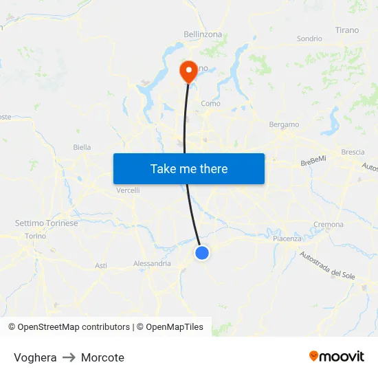 Voghera to Morcote map