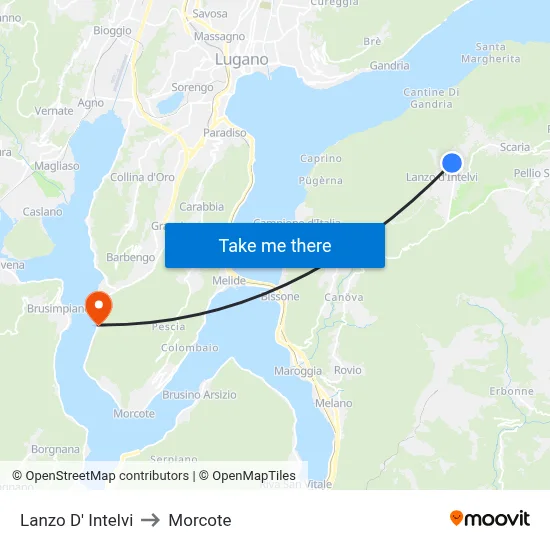 Lanzo d'Intelvi to Morcote map