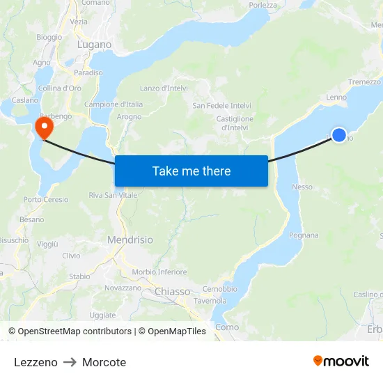 Lezzeno to Morcote map