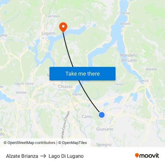 Alzate Brianza to Lago Di Lugano map
