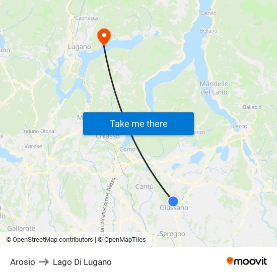 Arosio to Lago Di Lugano map
