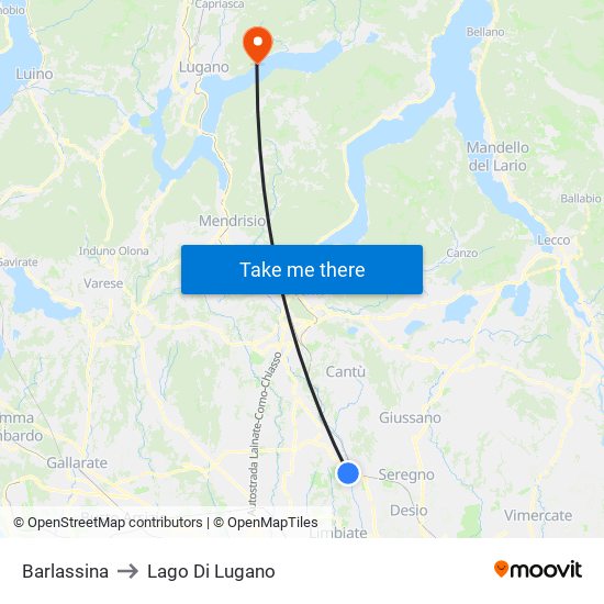 Barlassina to Lago Di Lugano map