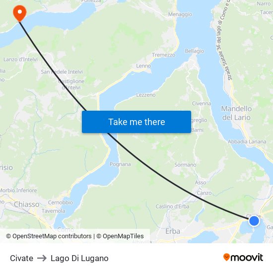 Civate to Lago Di Lugano map