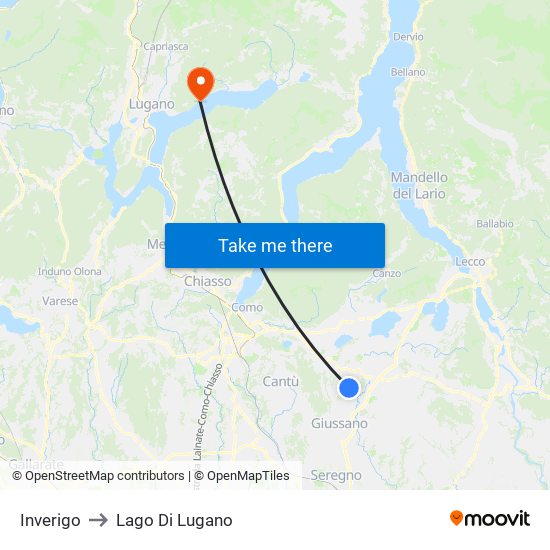 Inverigo to Lago Di Lugano map