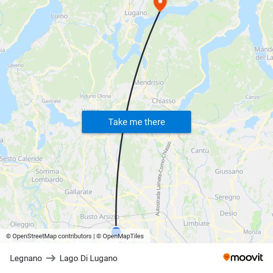 Legnano to Lago Di Lugano map