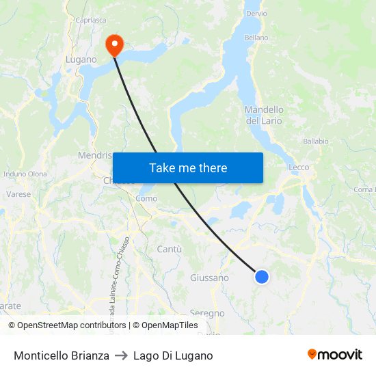 Monticello Brianza to Lago Di Lugano map