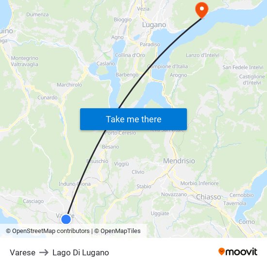Varese to Lago Di Lugano map