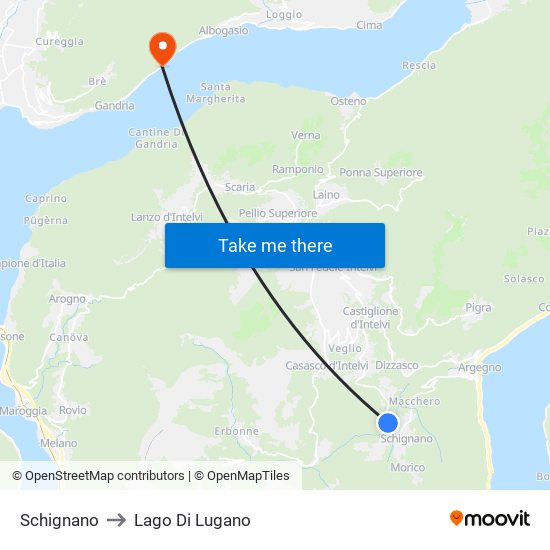 Schignano to Lago Di Lugano map