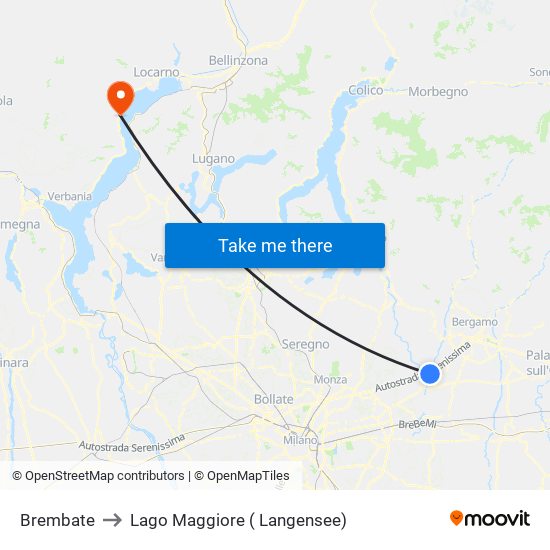 Brembate to Lago Maggiore ( Langensee) map