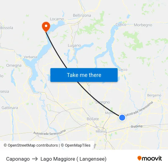 Caponago to Lago Maggiore ( Langensee) map