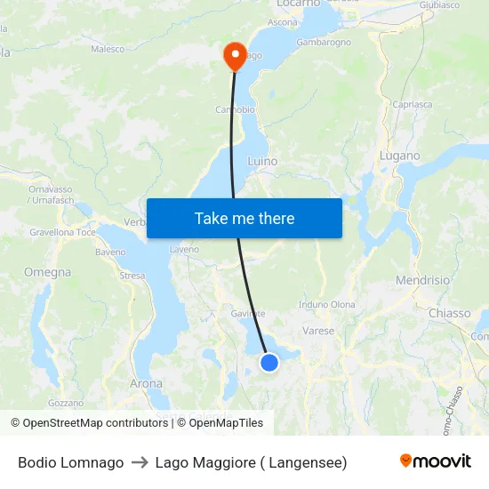 Bodio Lomnago to Lago Maggiore ( Langensee) map