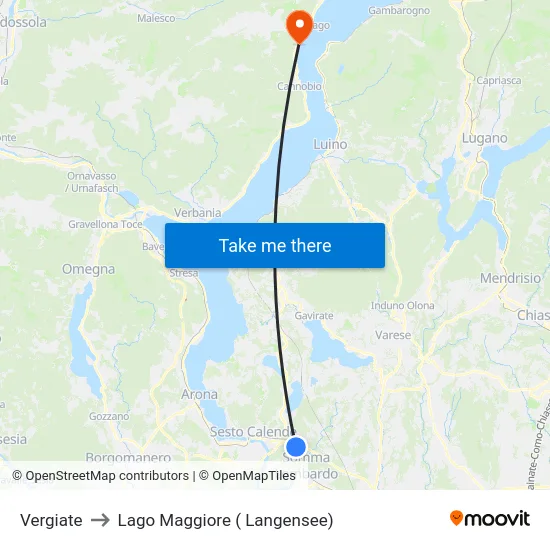 Vergiate to Lago Maggiore ( Langensee) map