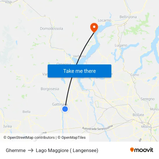 Ghemme to Lago Maggiore ( Langensee) map