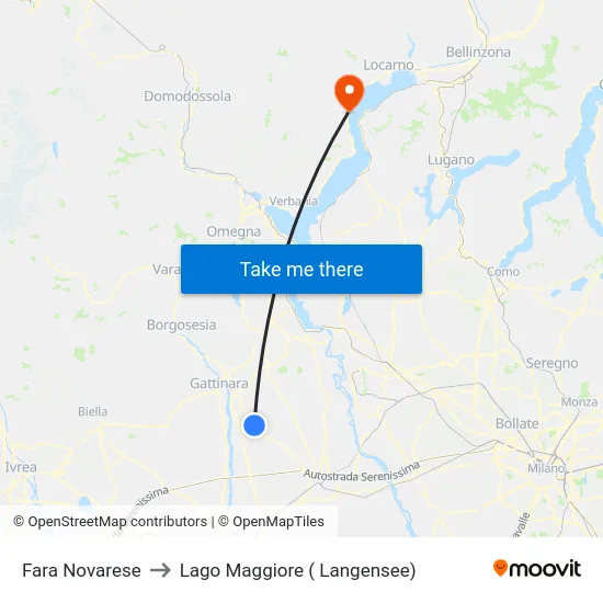Fara Novarese to Lago Maggiore ( Langensee) map