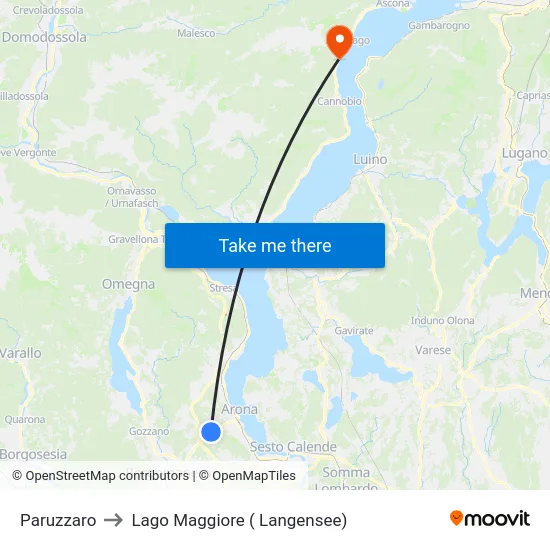 Paruzzaro to Lago Maggiore ( Langensee) map