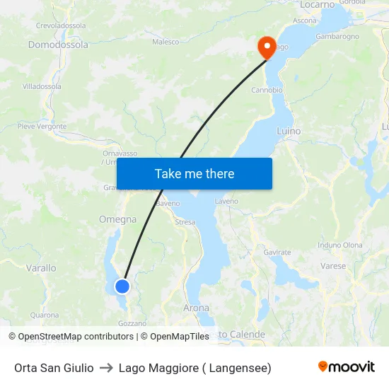 Orta San Giulio to Lago Maggiore ( Langensee) map