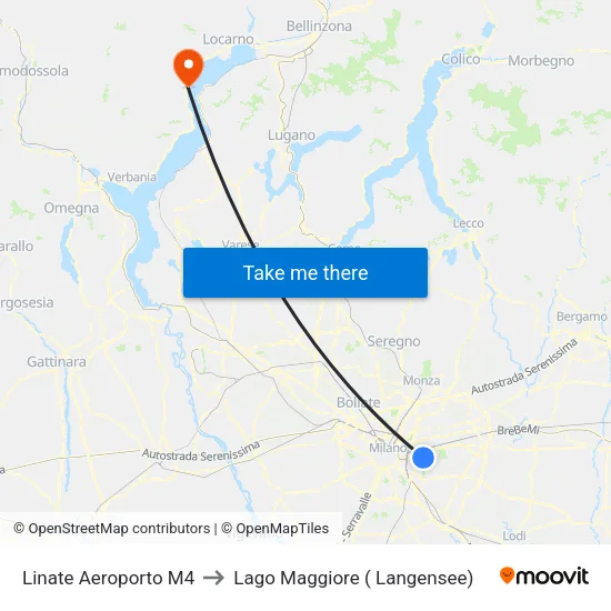Linate Airport M4 to Lake Maggiore (Lake Constance) map