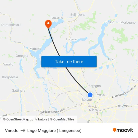 Varedo to Lake Maggiore (Lake Constance) map
