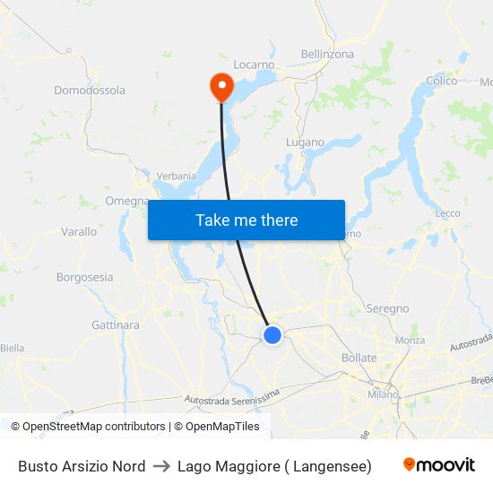 Busto Arsizio Nord to Lago Maggiore ( Langensee) map