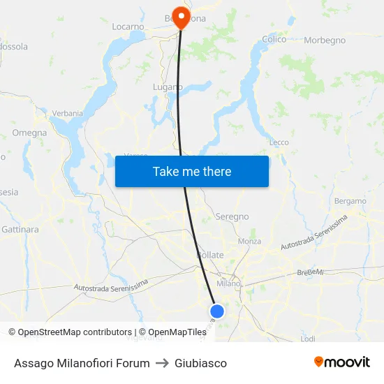 Assago Milanofiori Forum to Giubiasco map