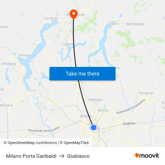 Milano Porta Garibaldi to Giubiasco map
