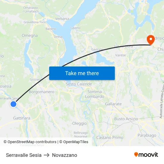 Serravalle Sesia to Novazzano map