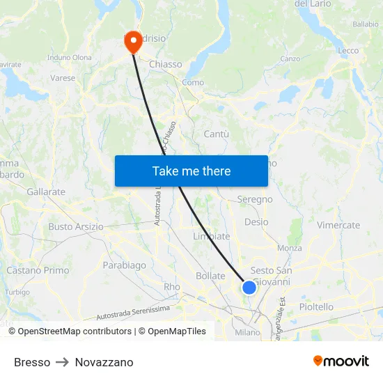 Bresso to Novazzano map