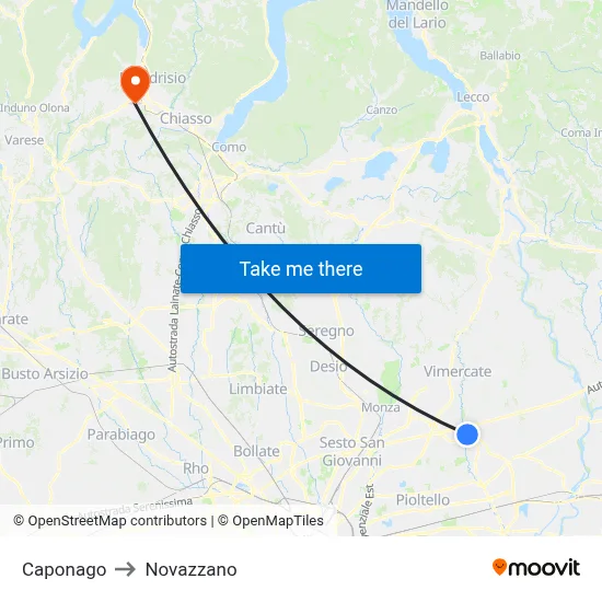 Caponago to Novazzano map